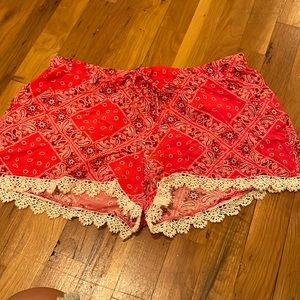 GUC red bandana shorts with lace detail!